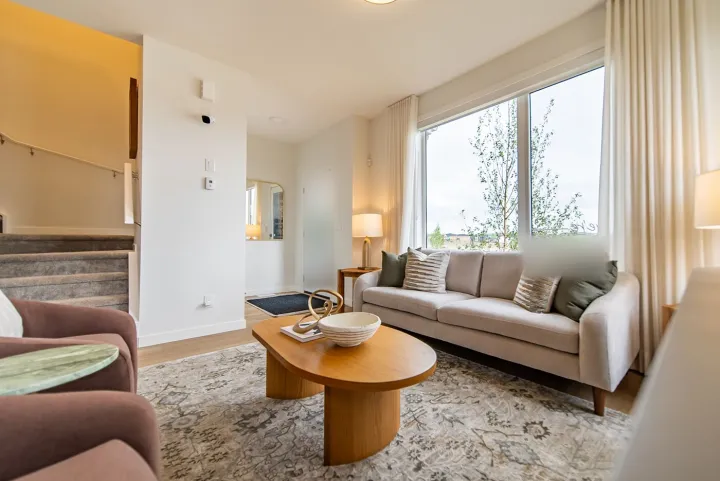Living room with large front windows